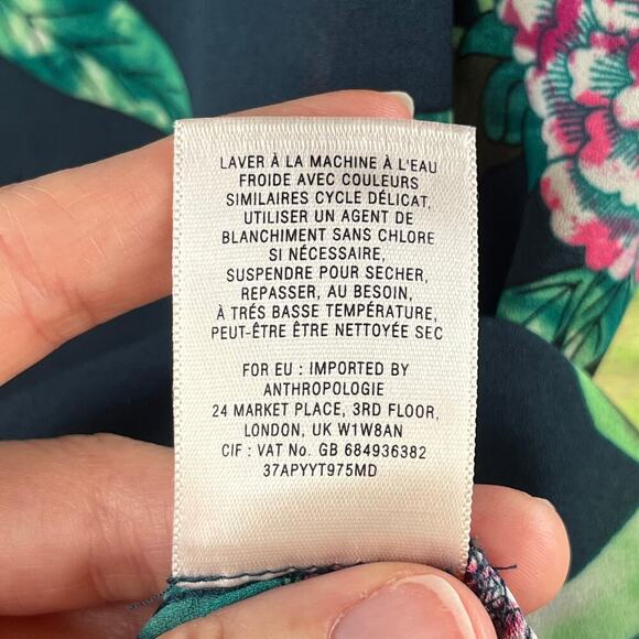 Anthropologie HD In Paris Green And Pink Floral Blouse Size 0 - Picture 6 of 6